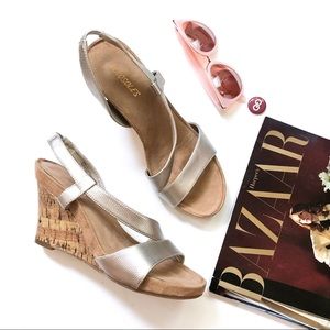 CLEARANCE. Aerosoles Plush Baby Silver Snake Cork Wedges